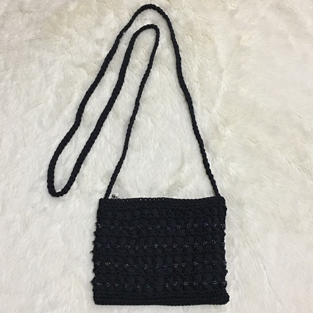 Knit and Beaded Black Purse